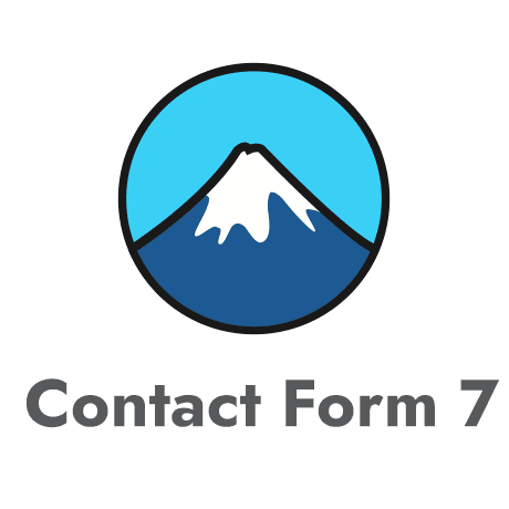 Contact Form 7 logo on a white background showing a circle with a black outline containing a stylized blue mountain peak with white snow, above the words Contact Form 7 in dark grey bold text